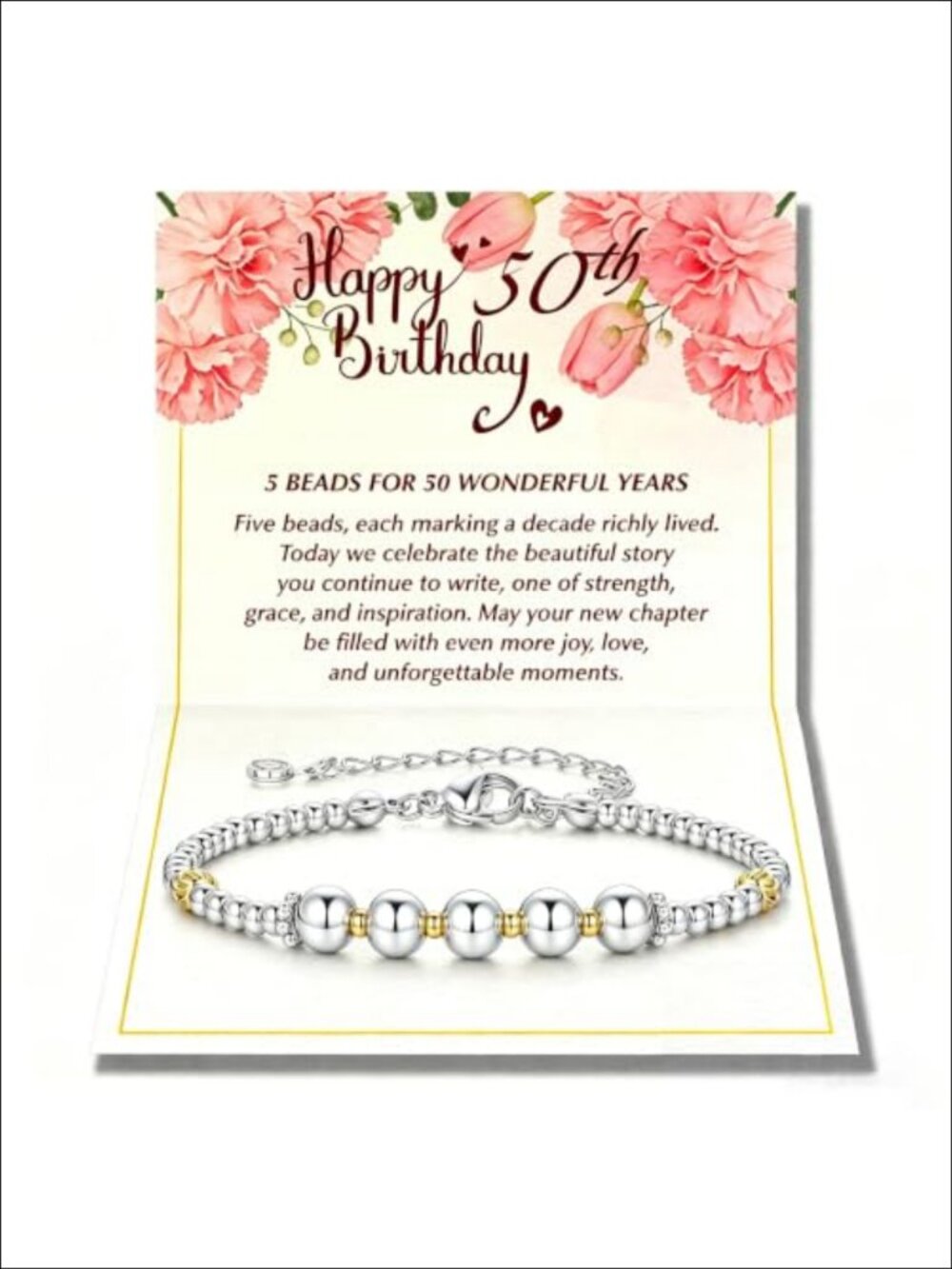 Birthday Bracelet Beaded 30th 40th 50th 60th 70th Gift Adjustable Chain